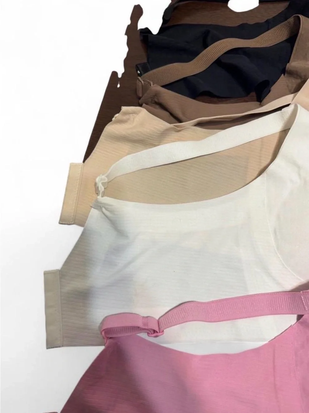 Ribbed Wireless Comfort Bra — Pink, White, Brown, Black